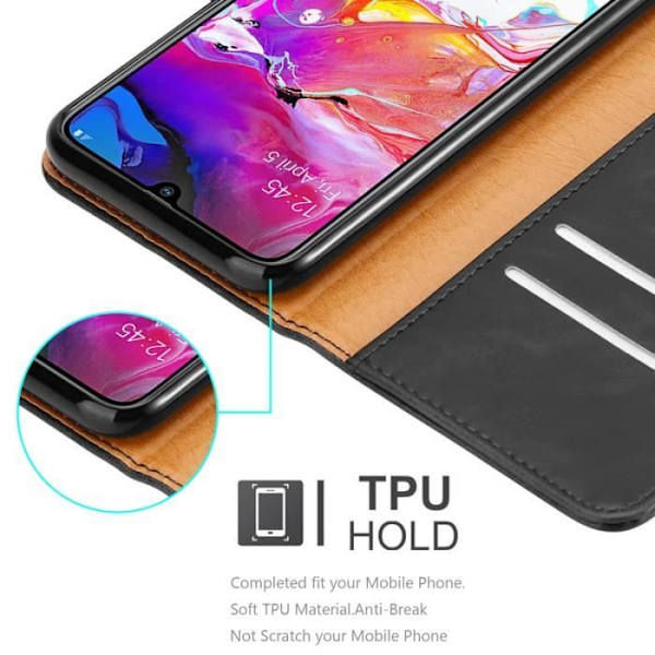 Fodral - CADORABO - Samsung Galaxy A70 - Läderimitation - Magnetisk stängning - Stativfunktion Svart