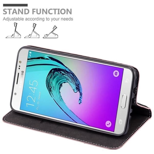 Cadorabo Fodral Samsung Galaxy J7 2016 (6) ROSA SVART konstläder (LÄDER/MOKA) Magnetfodral Fodral stöder kortplats för stativ