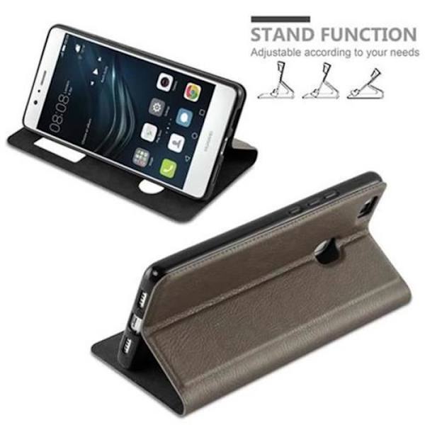 Cadorabo Fodral Huawei P9 LITE BROWN STONE VIEW Fodral Fodral Fodral Magnetskydd stöder stativ och fönster