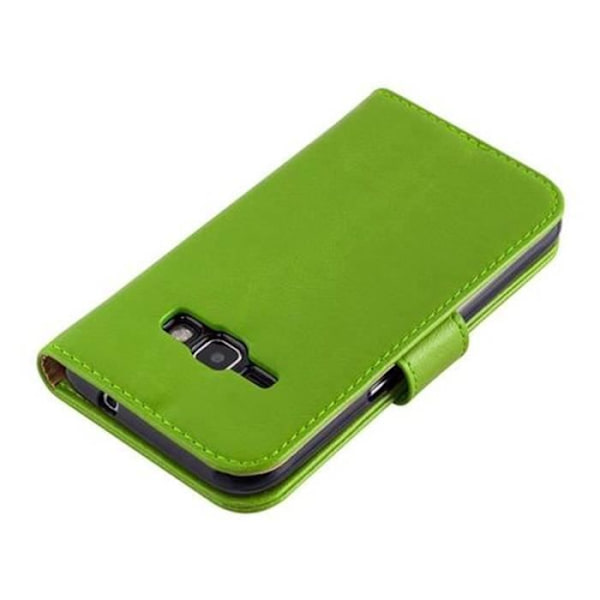 Cadorabo Fodral Samsung Galaxy J1 2016 (6) GREEN PRE LUXURY Magnetisk skyddsfodral Fodral stöder stativ och kortplats