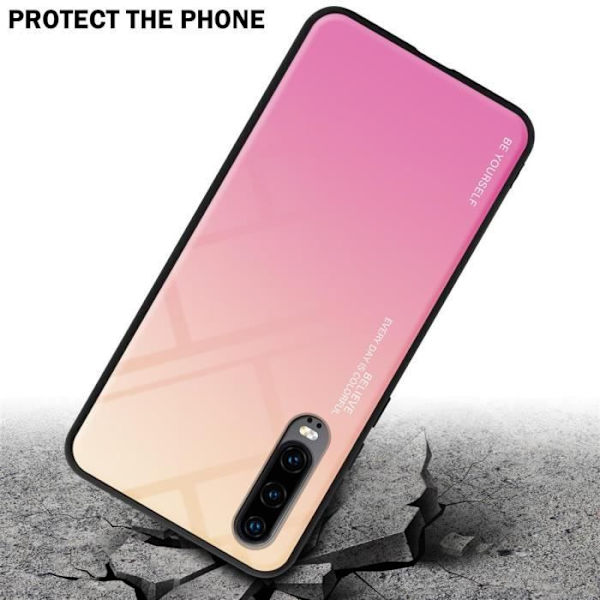 Cadorabo Fodral för Huawei P30 i GUL - ROSA Skyddsfodral Tvåfärgat härdat glas silikon TPU Gul, Rosa