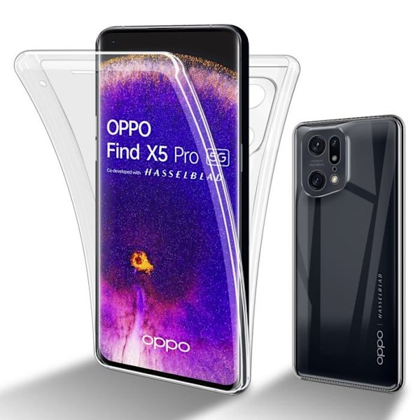 Skyddande fodral för Oppo FIND X5 PRO, transparent etui, 360° full kroppsskydd, skärmskydd. Vit