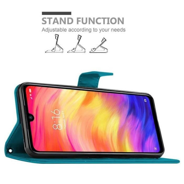 Fodral - CADORABO - Xiaomi Redmi Note 7 - Läderimitation - Blommönster - Magnetisk stängning Blå