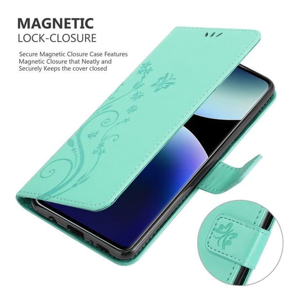 Fodral med lock för Xiaomi RedMi Note 14 Pro Plus 5G, Turkos Blommönster, Skyddande Design, Plånboksfodral Blå