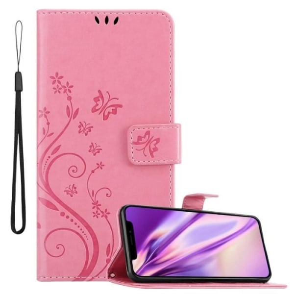 Fodral till iPhone XS - CADORABO - Blommönster - Imiterat läder - 3 kortplatser - Rosa Rosa
