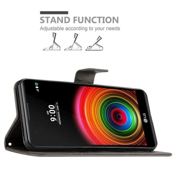 Coque för LG X POWER - CADORABO - Grå Blomma - Syntetskt Läder - Ställfunktion - Fack för Kort Blommig grå