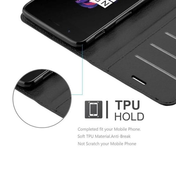 Fodral - CADORABO - OnePlus 5 - Konstläder - Stativfunktion - 3 kortfack Svart