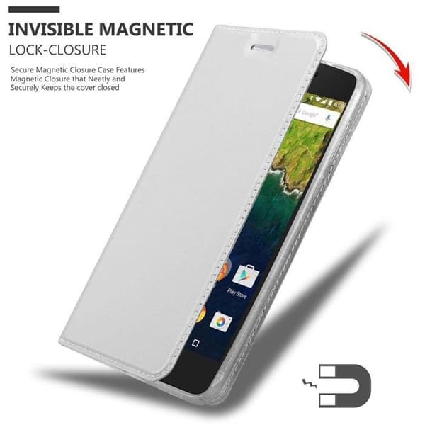 Fodral med lock för Huawei Google NEXUS 6P Plånbok i KLASSISK SILVER Stötsäker Grå