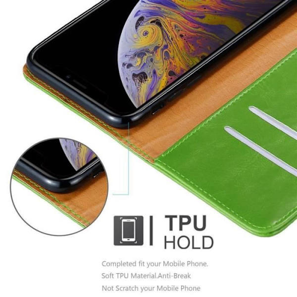 Fodral - CADORABO - iPhone XS MAX - Läderimitation - Grön - Stativfunktion och kortfack Grön