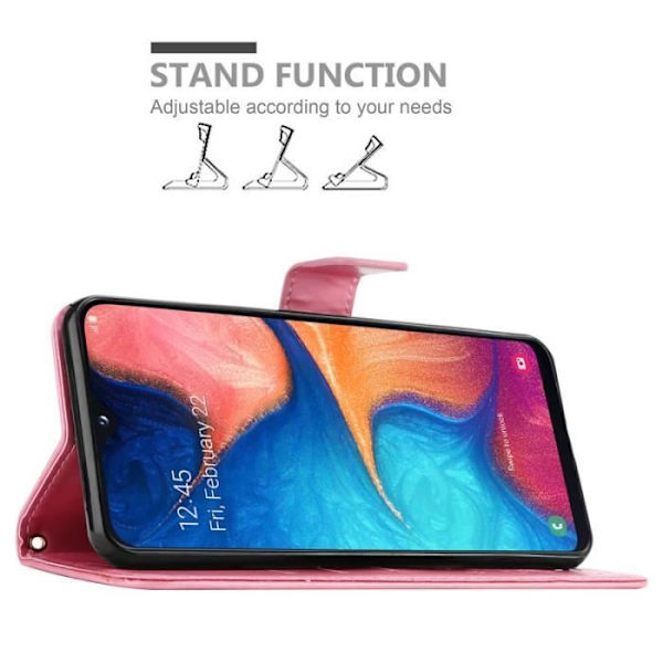 Fodral till Samsung Galaxy A20e - CADORABO - Blomdesign - Imiterat läder - Stativfunktion - 3 kortplatser Rosa