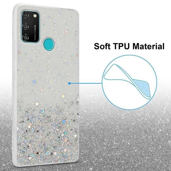 Transparent skal för Honor 9A med glitter, skyddande glittrande design Vit