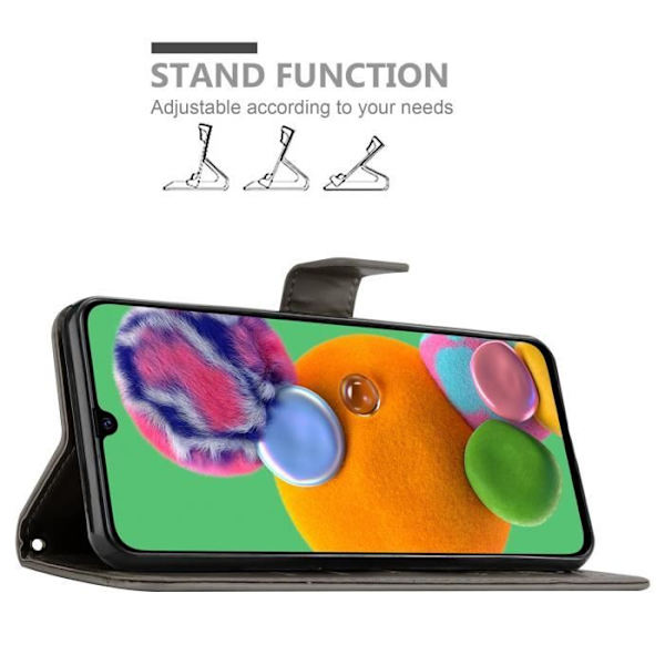 Skydd för Samsung Galaxy A90 5G - CADORABO - Blomsterskal - Syntetiskt läder - Ställfunktion - Heltäckande skydd Blommig grå