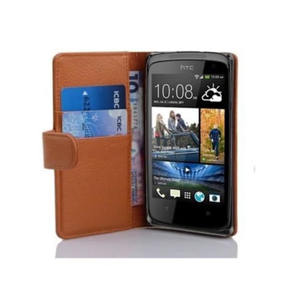 HTC DESIRE 500 fodral - CADORABO - Imiterat läder - Integrerat skal - 360° flik - Magnetisk stängning kastanj