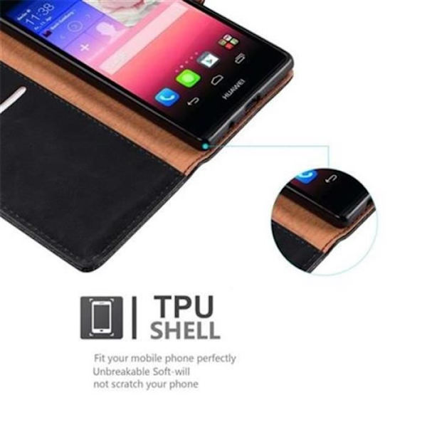 Cadorabo Huawei P7-fodral JET BLACK LYX Magnetisk skyddsfodral som stöder stativ och kortplats