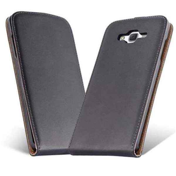 Cadorabo Flip Style Fodral för Samsung Galaxy J7 (5) 2015 DESIGN Etui Hölster i Syntetiskt Läder SLÄT SVART AV JET