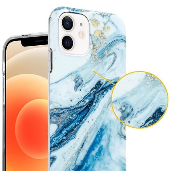 iPhone 12 PRO MAX-fodral i blå och vit marmor nr 24 skyddsetui Vit