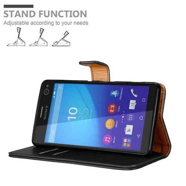 Fodral - CADORABO - Sony Xperia C4 - Svart konstläder - Stativfunktion - Kortfack Svart
