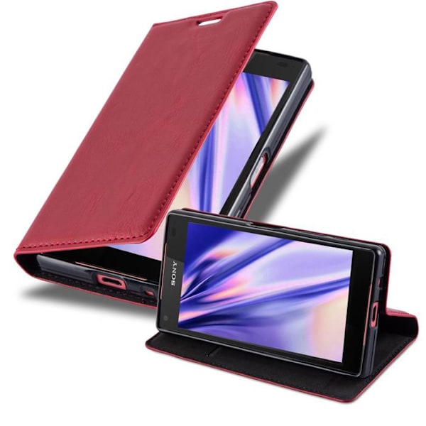 Coque för Sony Xperia Z5 KOMPAKT Fodral i RÖD ÄPPLE Etui Case Cover Skydd Plånbok Wallet Röd