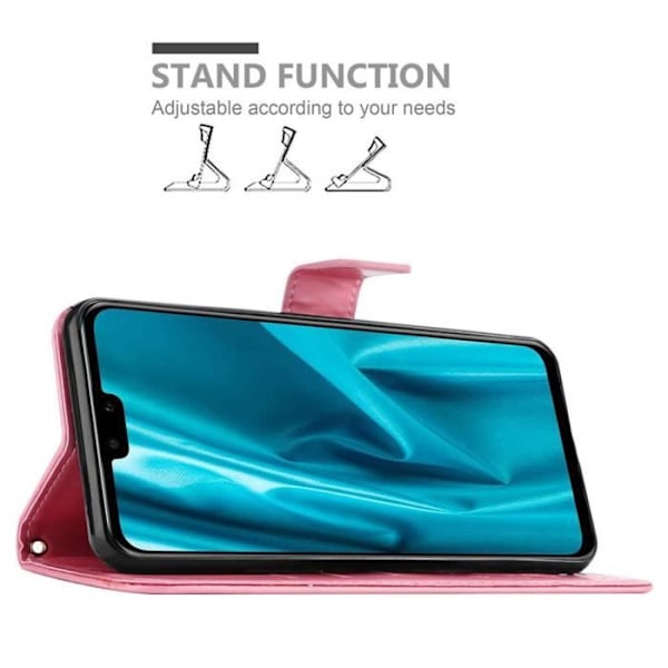 Coque - CADORABO - Huawei Y9 2019 - Simil läder - Blommig - Ställningsfunktion och kortplatser Rosa