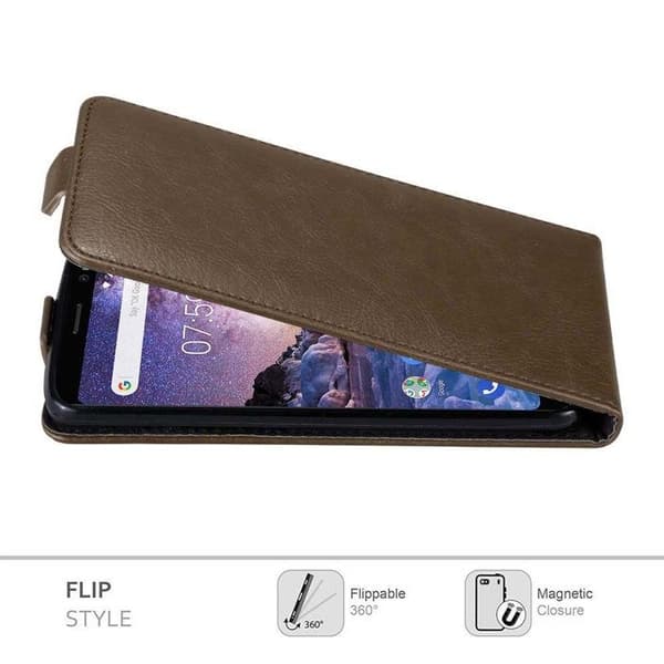 Etui för Nokia 7 PLUS Flip Case i MÖRK BRUN Skydd brun