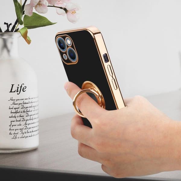 iPhone 13 MINI Glansig Svart - Guld med kameraskydd Svart