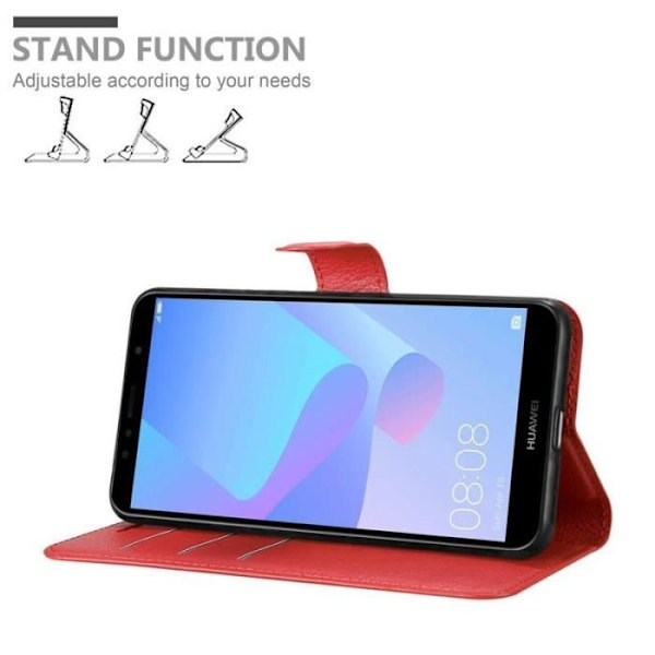 Coque - CADORABO - Huawei Y6 PRIME - Similicuir - Röd - Funktion stöd för böcker Röd