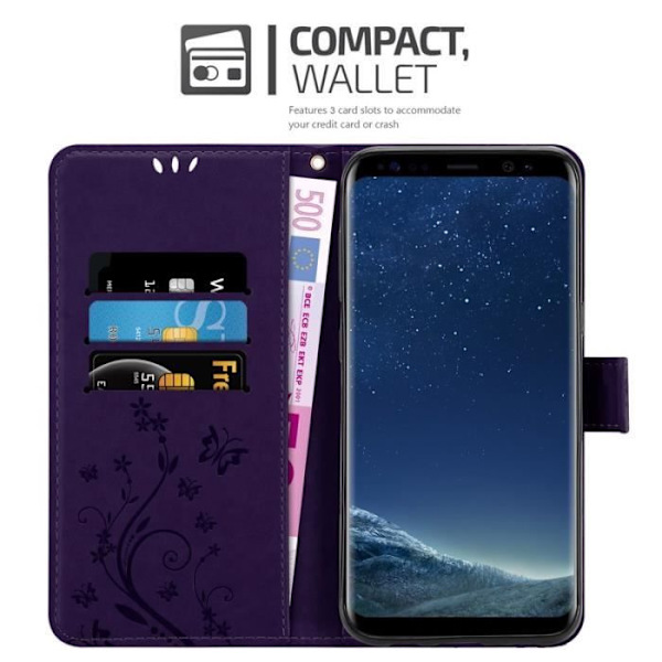Coque - CADORABO - Samsung Galaxy S8 - Similicuir - Blommönster - Ställfunktion Lila