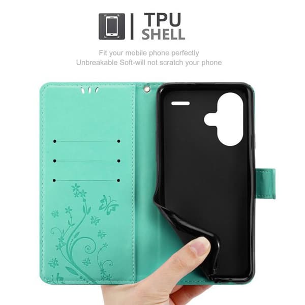 Fodral med lock för Xiaomi RedMi Note 13 Pro Plus, Turkos Blommönster, Skyddande Design, Plånboksfodral Blå