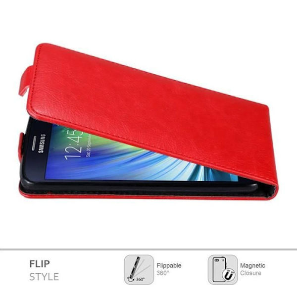 Flip-fodral - CADORABO - Samsung Galaxy A7 2015 - Röd konstläder - Magnetisk stängning - Fullständigt skydd Röd