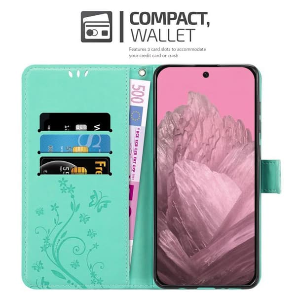 Fodral med lock för Google Pixel 9, Turkos Blommönster, Skyddande Design, Plånbok Blå