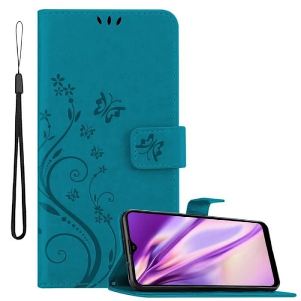 Fodral till Samsung Galaxy A20S - CADORABO - Blommönster - Imiterat läder - Stativfunktion - 3 kortplatser Blå