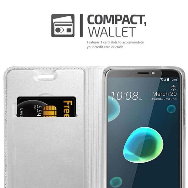 Flipfodral för HTC Desire 12 PLUS Fodral i KLASSISK SILVER Plånbok Stötsäker Grå