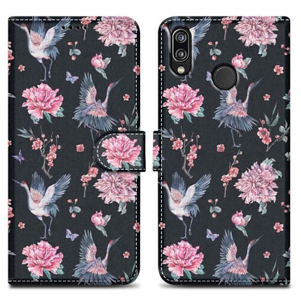 Fodral för Huawei P20 LITE 2018 / NOVA 3E Fodral i Crane & Flowers nr. 9 Fodral Skydd Magnetisk stängning Plånbok