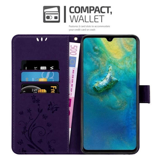 Fodral till Huawei MATE 20 - CADORABO - Blommönster - Imiterat läder - Stativfunktion - 3 kortplatser Lila
