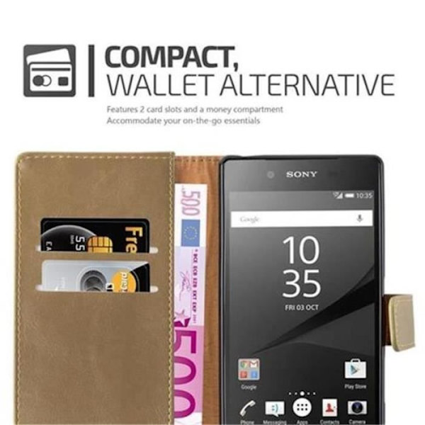 Cadorabo Fodral Sony Xperia Z5 BRUN CAPPUCINO LYX Fodral Fodral Fodral Magnetskydd stöder stativ och kortplats