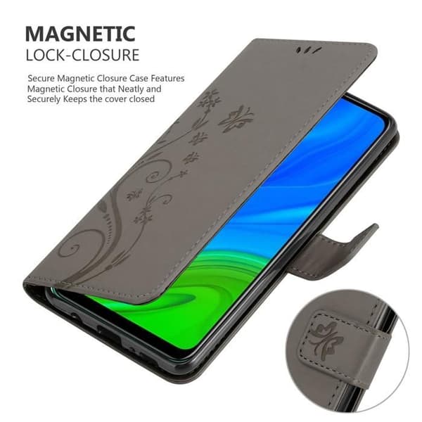 Fodral med lock för Huawei P SMART 2020, Grå Blommig Design, Plånboksfodral Grå