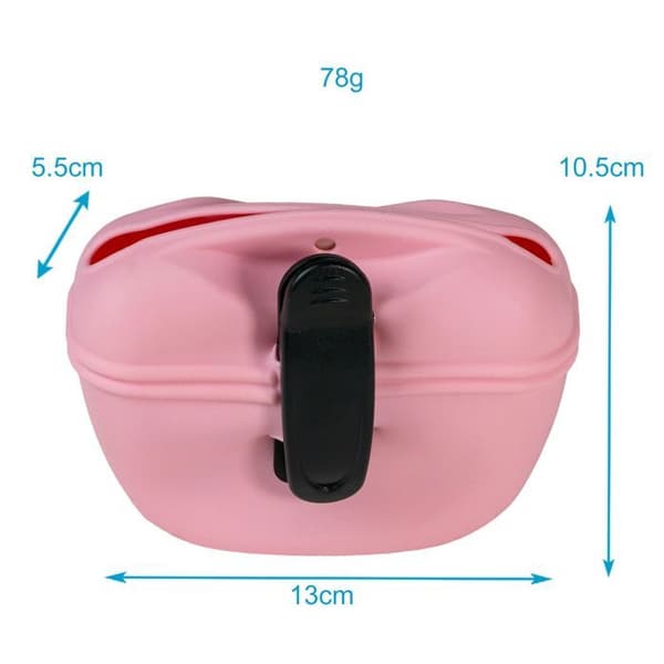 Hundgodispåse i silikon rosa 13 x 5 x 10,5 cm - träningsväska med bältesklipp för foder och våtfoder Ros