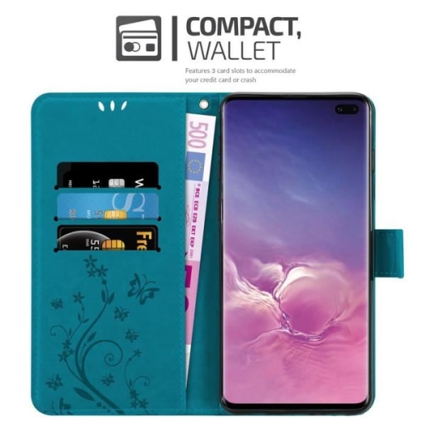 Skydd till Samsung Galaxy S10 PLUS - Cadorabo - Blommig - Syntetläder - Halvstyv - Blå Blå