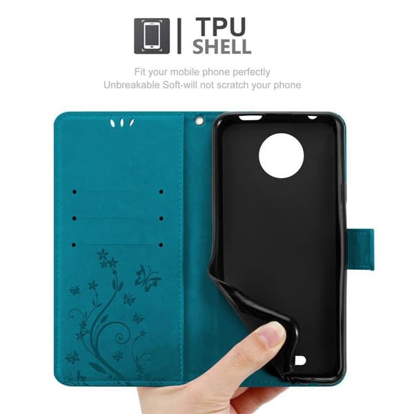Fodral med lock för Motorola MOTO C Etui i BLÅ BLOMSTER Skydd Design Blommig Plånbok Blå