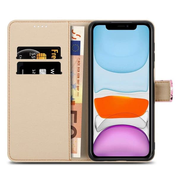 Etui för iPhone 11 Fodral med lock i Blomregn No. 6 Skydd Plånbok Ros