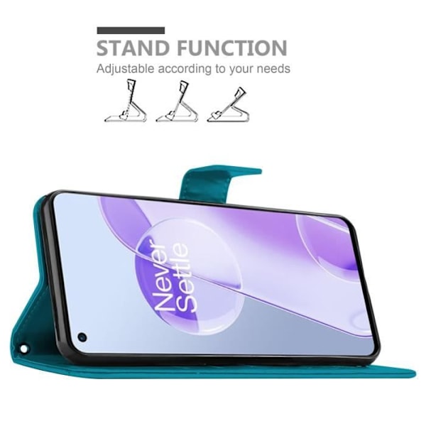 Coque för OnePlus 9RT 5G - CADORABO - Blomsterställ - Syntetläder - Ställfunktion - Magnetstängning BLOMMA BLÅ