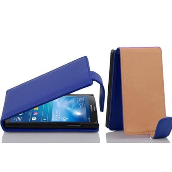 Cadorabo Fodral Samsung Galaxy MEGA 6.3 DESIGN FLIP Style Fodral Fodral Imiterat läder Struktur HEMLIG BLÅ