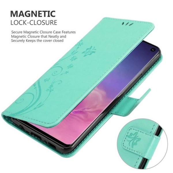 Fodral till Samsung Galaxy S10 - CADORABO - Blommönster - Imiterat läder - Stativfunktion - 3 kortplatser Grön