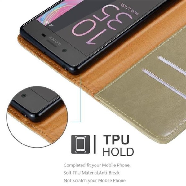 Fodral - CADORABO - Sony Xperia X - Brun konstläder - Stativfunktion - Kortfack kastanj