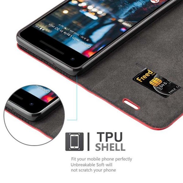 Skyddsfodral för Google PIXEL 2 Hölster i ÄPPLE RÖD Etui Case Cover Skydd Plånbok Wallet Röd
