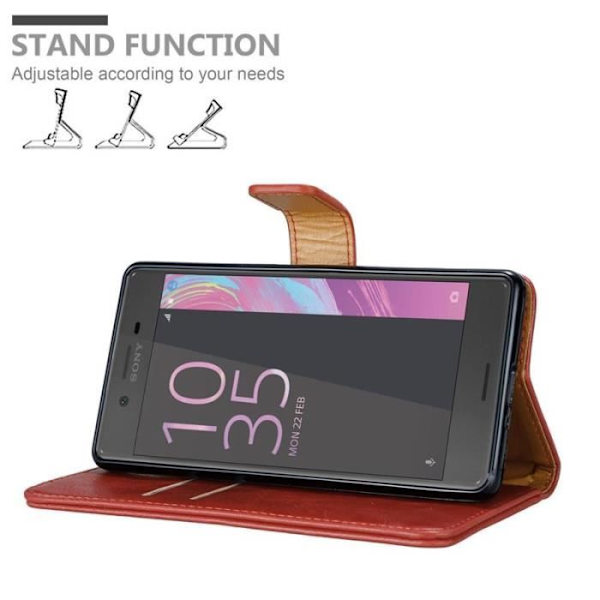 Fodral - CADORABO - Sony Xperia X - Rött konstläder - Stativfunktion - Kortfack Röd