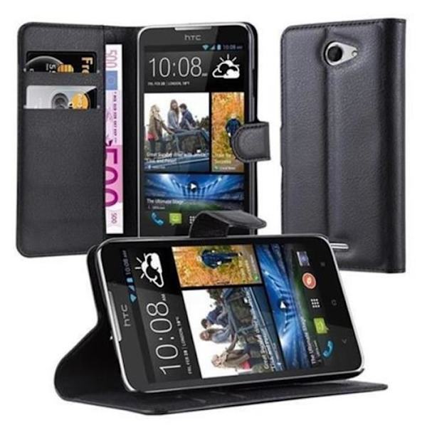 Coque - Cadorabo - Desire 516 - Svart Onyx - Syntetläder - Lock med Kläppen KOLSVART
