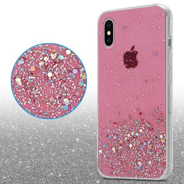 iPhone XS MAX Skal Rosa med Glitter Skydd Design med Glitter Ros