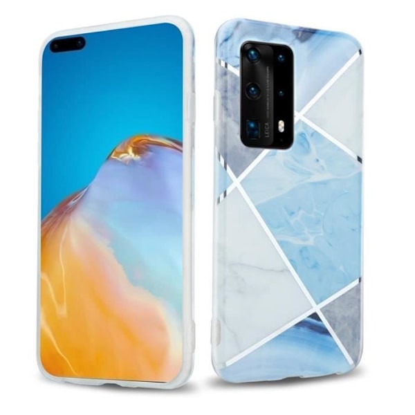 Etui för Huawei P40 PRO - CADORABO - Grå Vit Blå Marmor - Silikon TPU - Mjuk Skydd Grå, vit, blå