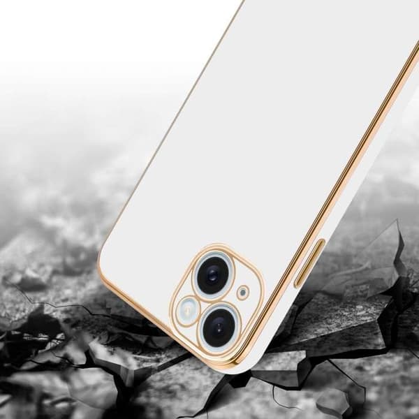 iPhone 15 Glansig Vit - Guld med skydd för kameran Vit